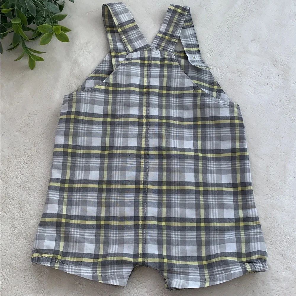 Absorba Gray & Yellow Shortalls 24M Baby Boy EUC